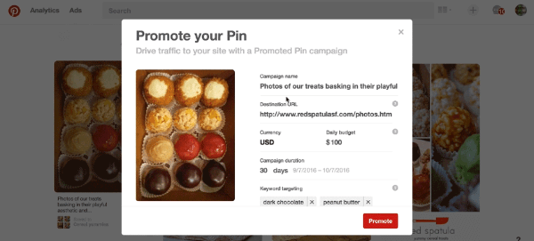 pinterest promotert pin-knapp