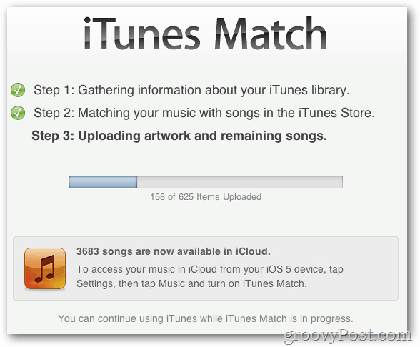 iTunes matcher 3 trinns prosess
