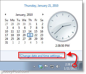 Windows 7-skjermbilde - klikk på klokken og endre innstillinger