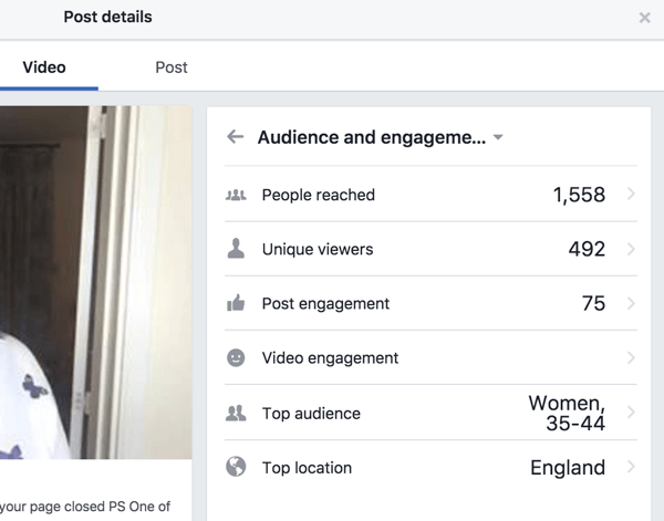 Facebook viser egen engasjementsstatistikk for innlegget og videoen.