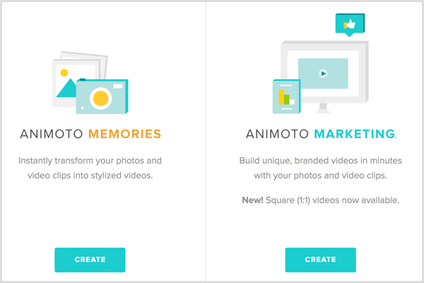 Animoto velg videotype