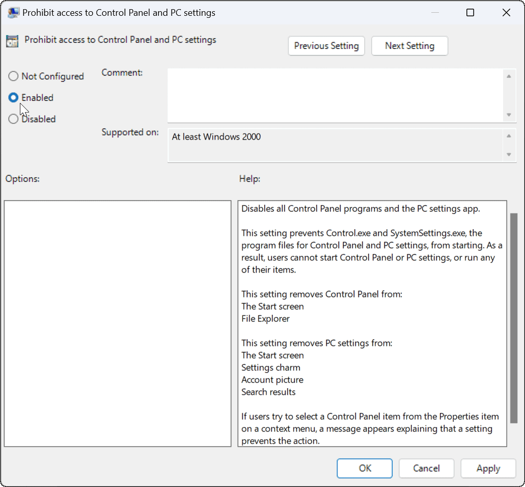 Blokker brukere fra innstillinger i Windows 11