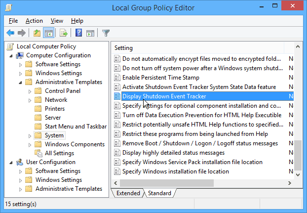 Windows Shutdown Event Tracker overvåker systemoppdateringer