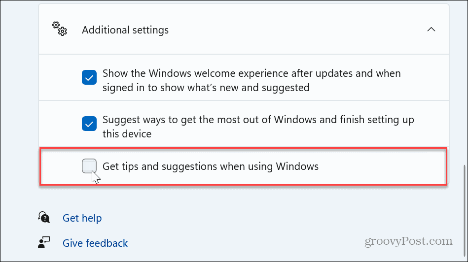 Deaktiver Windows 11 tips og forslag varsler