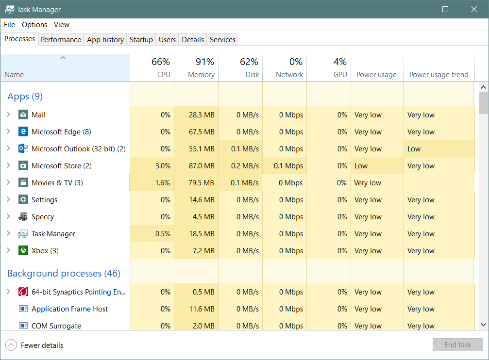 Task Manager Windows 10 1809 App Strømbruk