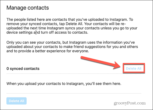 instagram sletter alle kontakter