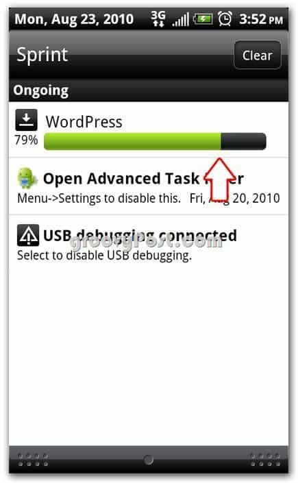 Wordpress på Android installasjonsskjerm