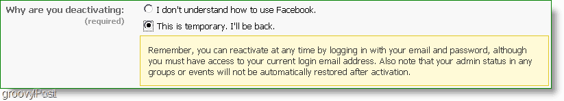 du kan aktivere facebook når som helst, er dette virkelig deaktivering?