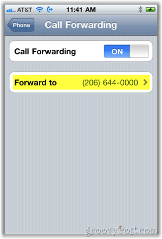 skjermbilde for alternativet for videresending av iphone-anrop