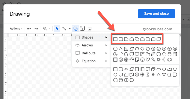 Sette inn en ny form i en Google Docs-tegning