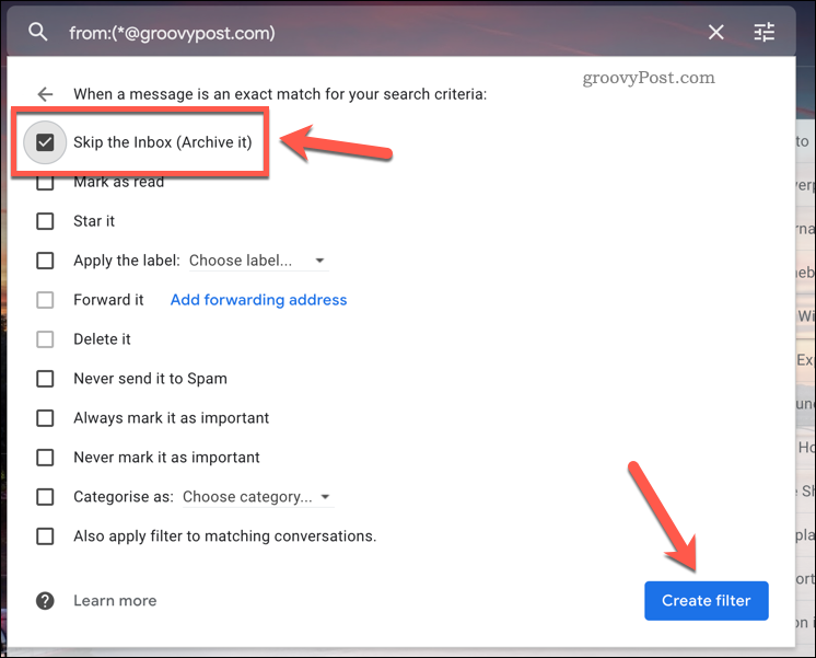 Hopp over en Gmail-filterregel