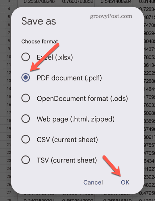 Eksporterer som PDF i Google Sheets