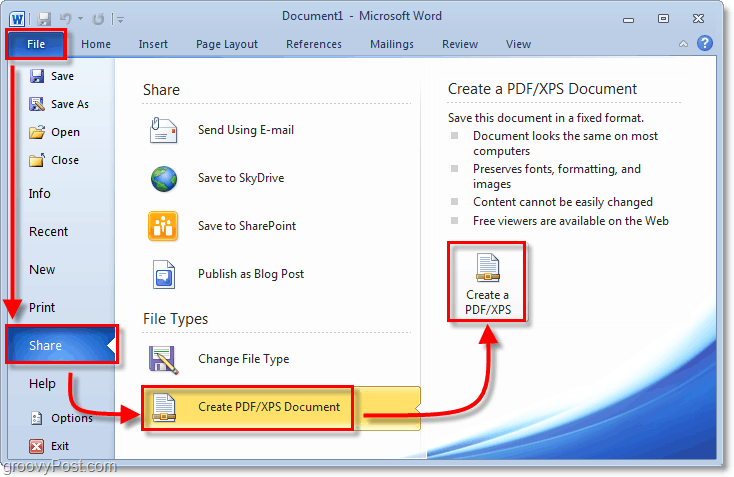 lagre et dokument ved å bruke et pdf-aksjeopsjon i office 2010
