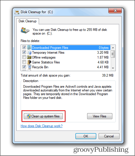 Windows 7 oppdater slette gamle filer disk opprydding knapp