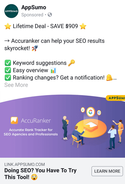 Facebook-annonseteknikker som gir resultater, for eksempel ved at AppSumo tilbyr en avtale