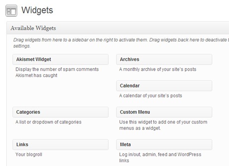 tilgjengelige widgets wordpress