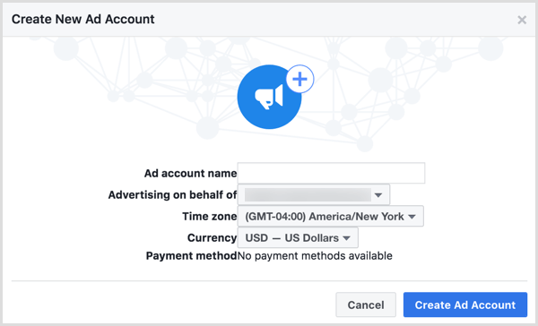 Bruk firmanavnet ditt når du blir bedt om å gi den nye Facebook-annonsekontoen din navn.