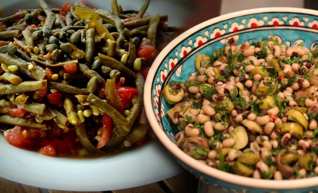 Hvordan lage cowpea salat, både fersk og tørr? Ulike salatoppskrifter med svartøyde erter...