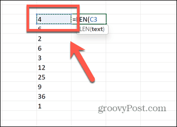 excel len velg celle