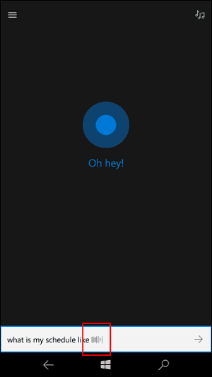 Cortana lytter animasjon