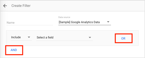 Navngi denne gruppen med data på siden Opprett filter, og velg parametrene som vil filtrere ønsket resultat.