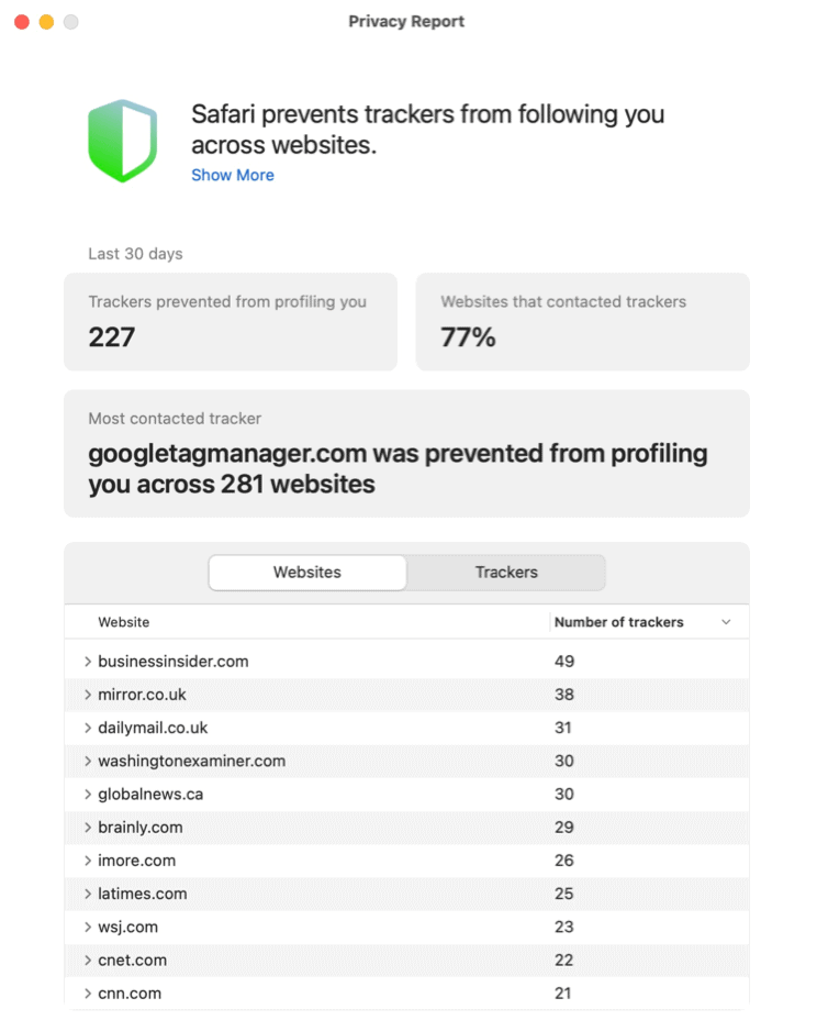  Safari for Mac-personvernrapport
