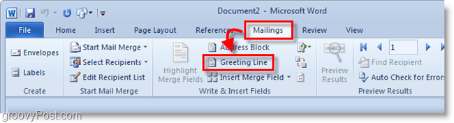 Skjermbilde av Outlook 2010 - klikk på hilsen under utsendelser