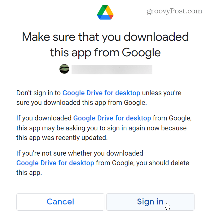logg på legg til Google Drive i filutforsker