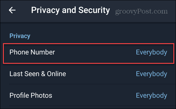 Skjul telefonnummeret ditt på Telegram på Android