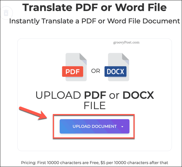 DeftPDF Last opp dokumentknappen