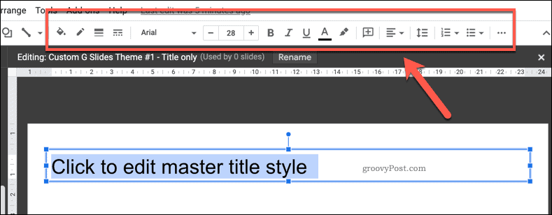 Alternativer for å tilpasse en maltekst i Google Slides