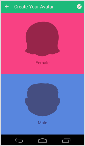 bitmoji velger avatar og kjønn