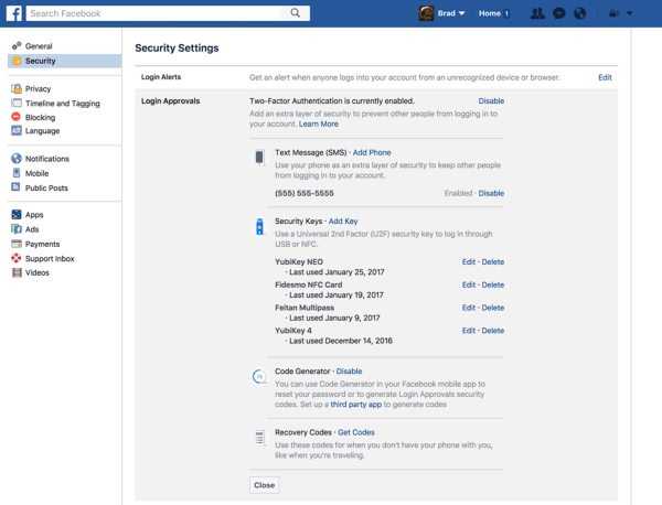 Facebook-brukere kan nå registrere en fysisk sikkerhetsnøkkel for å beskytte deres Facebook-konto.