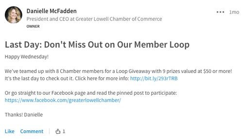 markedsføre facebook loop giveaway på linkedin