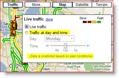 Google Maps Live Traffic ved innstillinger for dag og klokkeslett
