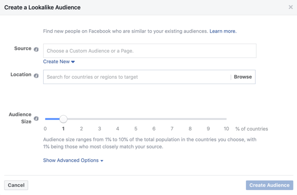 Angir om du bruker et like publikum for en Facebook-annonsekampanje.