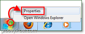hvordan du åpner startmenyegenskapene i Windows 7 