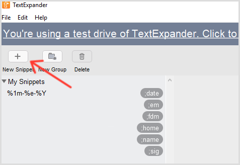 TextExpander legg til kodebit
