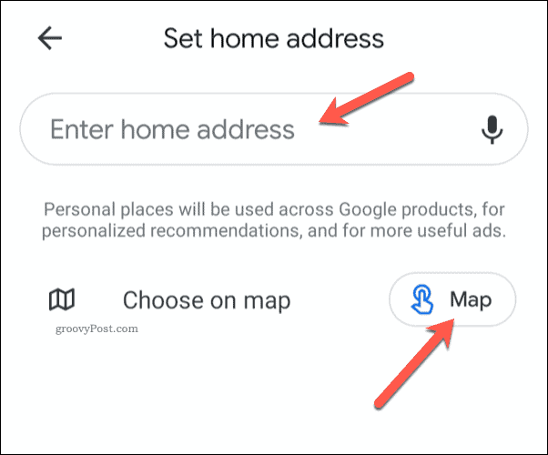 Angi Google Maps hjemmeadresse på mobil