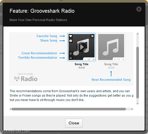 bruk Grooveshark anbefalingsmotor via Grooveshark radio