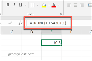 TRUNC-funksjonen i Excel med én desimal