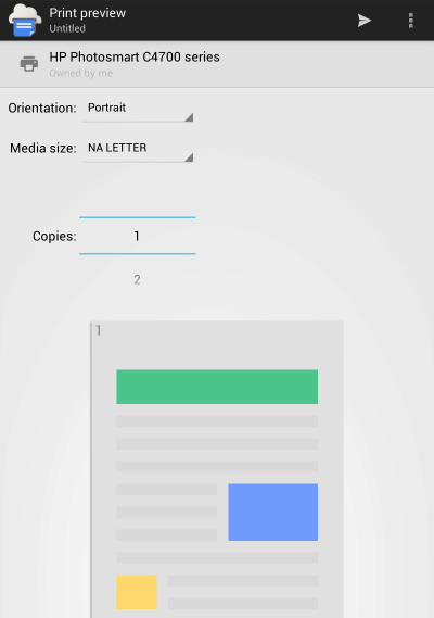 Forhåndsvisning av Google Cloud Print-appen