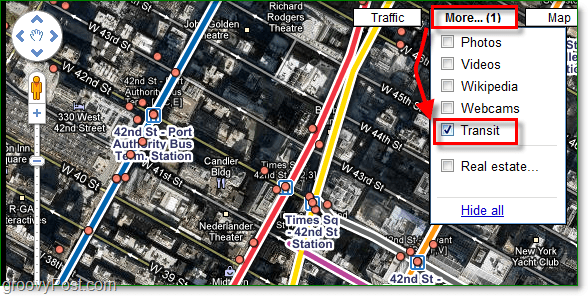 Klikk på menyen mer og aktiver transittkontrollmerke i google maps