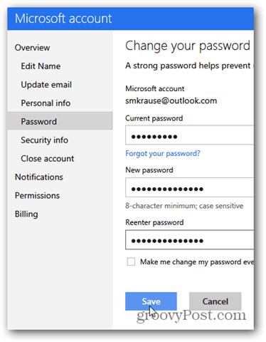 Slik endrer du passordet for e-postkontoen for Outlook.com