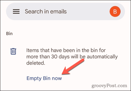 Tøm papirkurv i Gmail på mobil