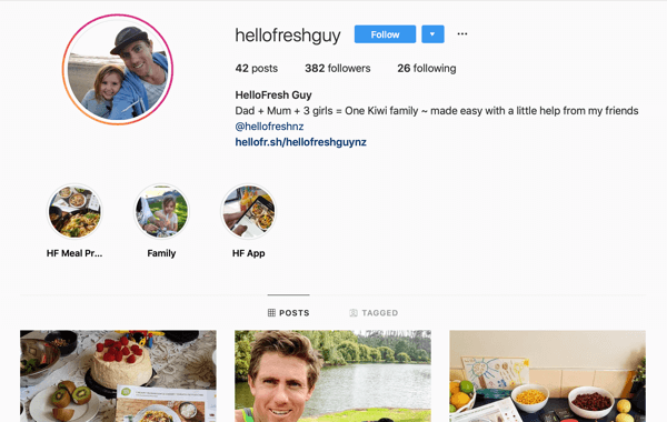 Hvordan rekruttere betalte sosiale påvirkere, eksempel på Instagram-feed fra @hellofreshguy