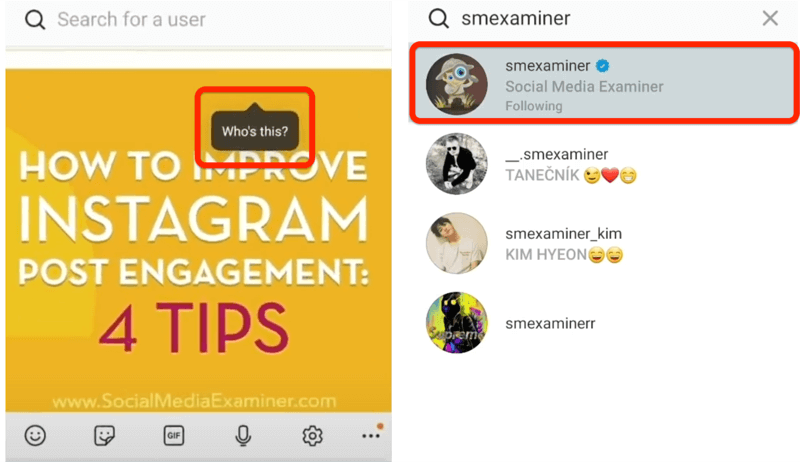 instagram post-alternativ for å merke noen med på post-tap