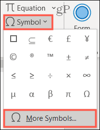 Symbol, flere symboler i Word på Windows