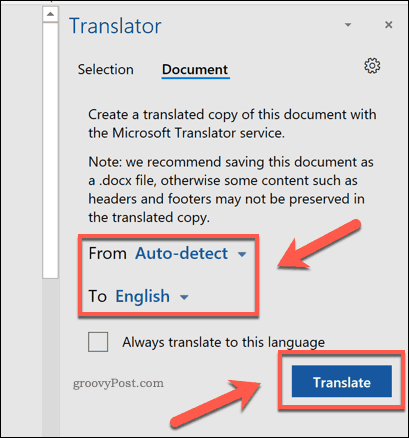 Oversettelse av et helt PDF-dokument i Word