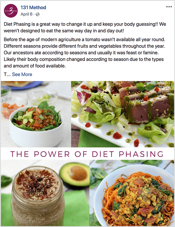 131-metoden på Facebook-siden legger ut om diettfasing.